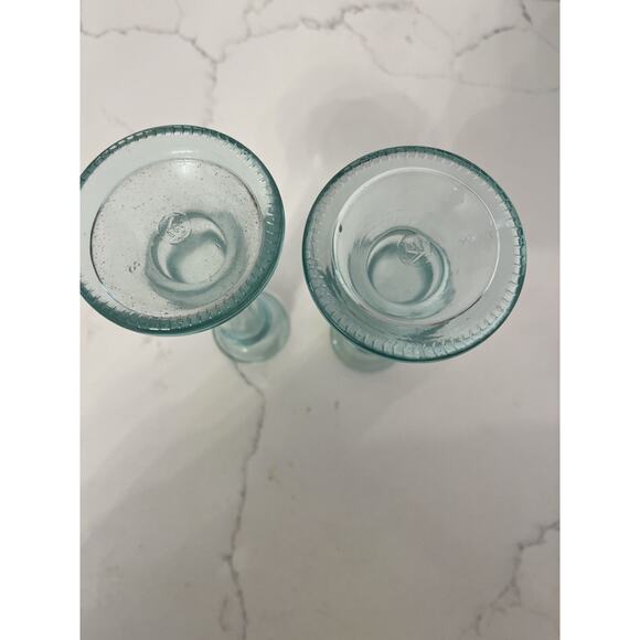 Vetreria Clear Green Hue Glass Candlesticks 7.75" Set of 2 - Picture 3 of 5